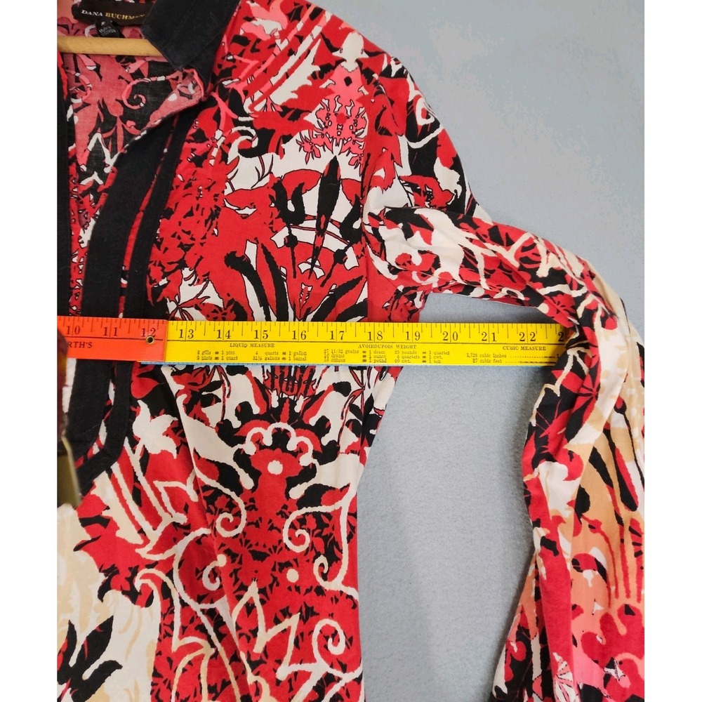 Red Floral Stretch High Neck Boho Hippie Tunic Dana Buchman Womens Top Size M - Picture 8 of 10
